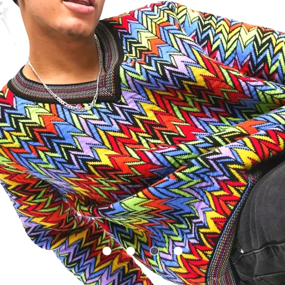 ASOS DESIGN MEN'S KNIT MULTICOLOR SWEATER IN THE CHEVRON PATTERN